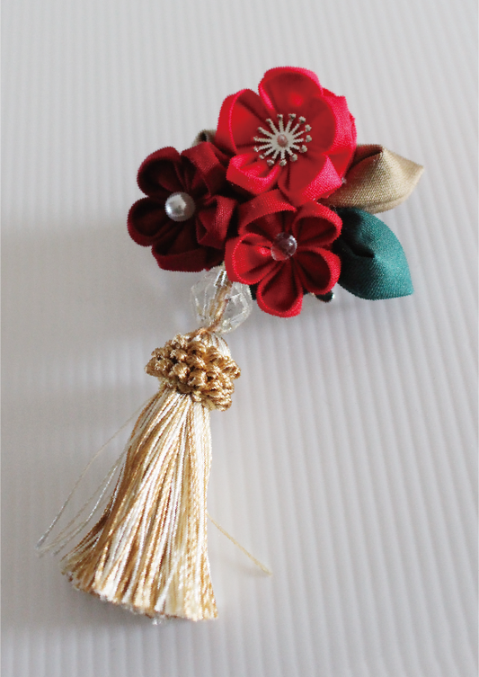 「華」髪飾り・ブローチ (Enfeite de cabelo / broche de flor) - Japan color